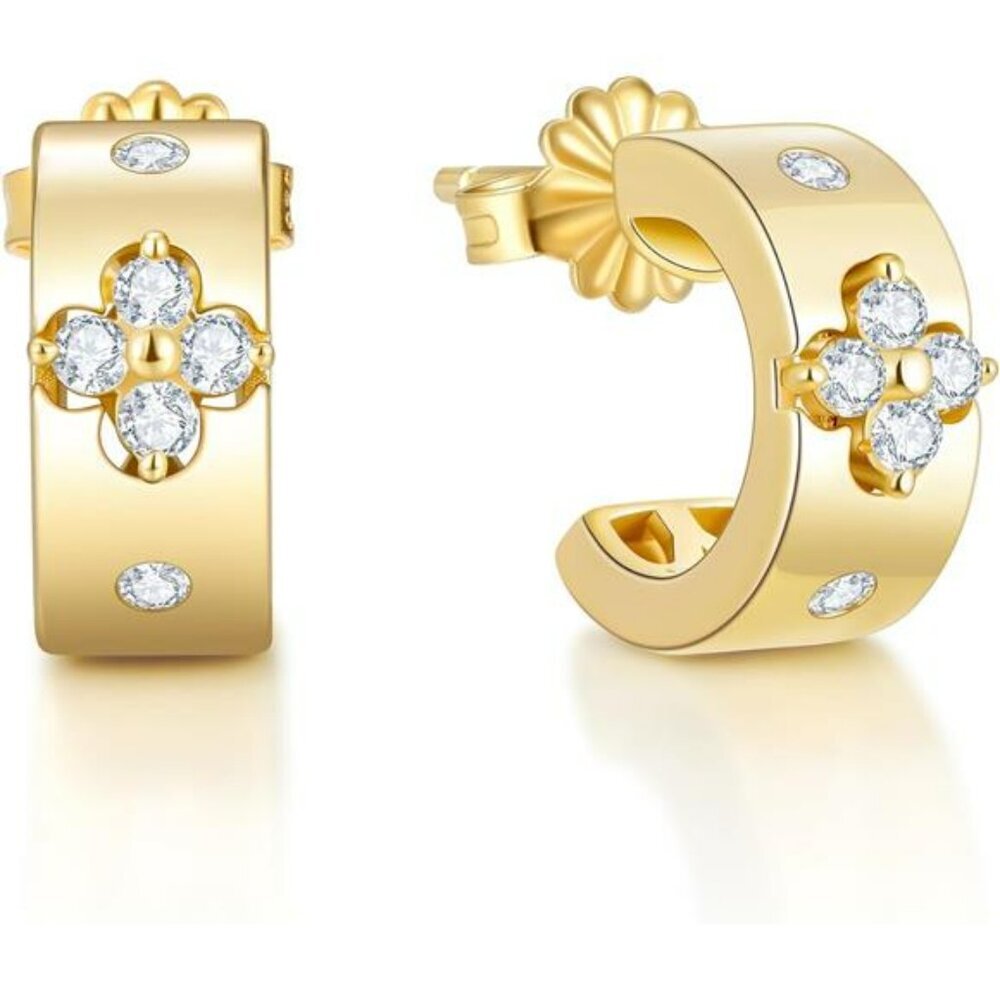 Emerald moissanite clover hoop earrings women 925 sterling silver gold plated